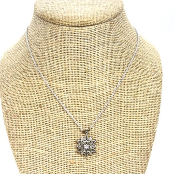 JUDITH JACK 925 MARCASITE STARBURST NECKLACE STERLING SILVER CZ SUN PENDANT - Picture 3 of 16